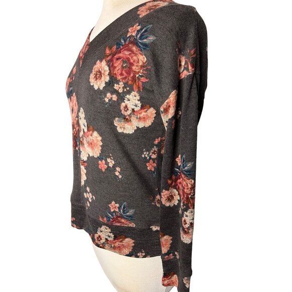 Mason & Bell medium sweater floral V-neck long sleeve gray pink soft - Picture 5 of 10